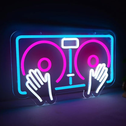 DJ Neon Sign USB Powered Neon Light Sign for Man Cave & Game Room, Dimmable DJ LED Neon Sign for Wall Decor, Cool Blue DJ Sign for Home Studio, Bar Wall Art
