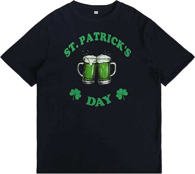 St. Patrick's Day Celebration Tee Beer Graphic Big and Tall Short Sleeve Cotton Festival Casual Gym Workout Tshirts