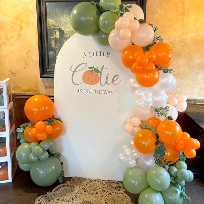 Little Cutie Baby Shower Balloons Arch Kit, 162pcs Orange Sage Green Nude Pearl White and Metallic Gold Balloons for A Little Cutie is on the Way Baby Shower 1st Birthday Party Decorations