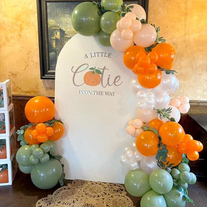 Little Cutie Baby Shower Balloons Arch Kit, 162pcs Orange Sage Green Nude Pearl White and Metallic Gold Balloons for A Little Cutie is on the Way Baby Shower 1st Birthday Party Decorations