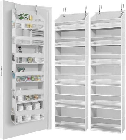HOMELUX THEORY UPGRADED 6 Tiers Over The Door Organizer Hanging - 100D EXTRA THICK & 50lbs HUGE CAPACITY, 12 Side Mesh Pockets Over The Door Shoe Organizer, Hanging Closet Organizer (Light Gray, 2pc)