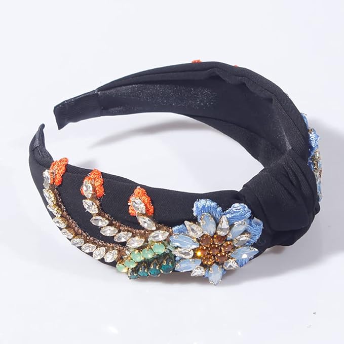 Yusier Baroque Rhinestone Crystal Hairband, Embroidered Hair Hoop for Women, Exquisite Hair Accessory, Available in 5 Colors, 1 Count (Pack of 1), Black