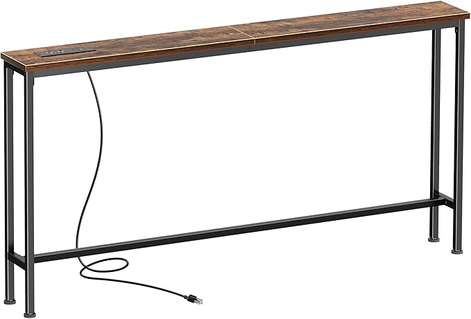SUPERJARE 51.2 Inch Sofa Table with Power Outlet and USB-C Port, 5.9 Inch Narrow Console Table, Entryway Hallway Couch Table with Storage, Behind Sofa, Small Spaces, Living Room, Rustic Brown