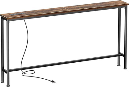 SUPERJARE 51.2 Inch Sofa Table with Power Outlet and USB-C Port, 5.9 Inch Narrow Console Table, Entryway Hallway Couch Table with Storage, Behind Sofa, Small Spaces, Living Room, Rustic Brown