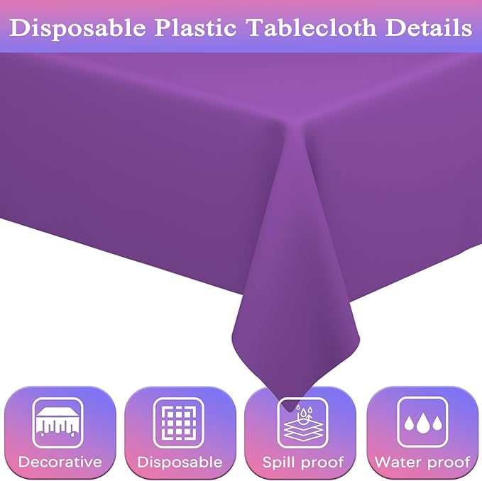 WNINK 6 Pack Purple Tablecloths Disposable Table Covers 54" x 108" Table Cloths for BBQ Birthday Picnic Bridal Shower Engagement Wedding Plastic Table Cloths for Parties