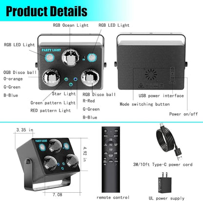 Disco Ball Party Lights,DJ Disco Lights,Sound Activated LED Stage Light Star Ocean Projector with Remote Control for Home Decoration Parties Gift Club Bar Festival Christmas Birthday Wedding