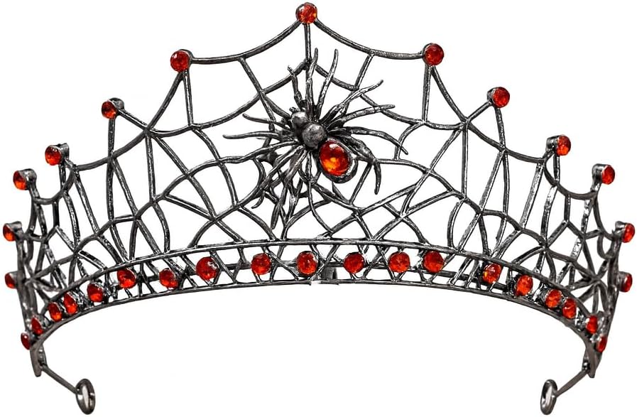 Gothic Black Spider Web Crown for Women Dark Queen Crystal Tiara Metal Headpiece Vampire Cosplay Masquerade Party Prom Night Witch Sorceress Costume Accessory