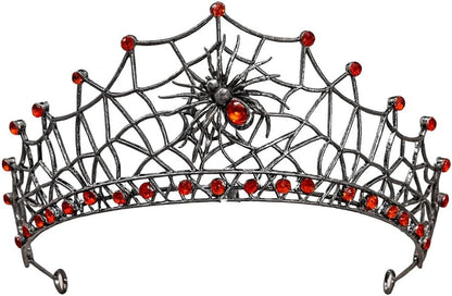 Gothic Black Spider Web Crown for Women Dark Queen Crystal Tiara Metal Headpiece Vampire Cosplay Masquerade Party Prom Night Witch Sorceress Costume Accessory