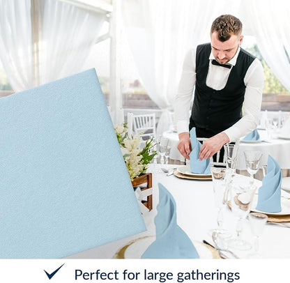 PAW - 50 Pieces Baby Blue Linen-Feel Paper Napkins 16" x 16", Monocolor Disposable Cloth-Like Napkins, Light Blue Dinner Napkins for Baby Shower, Gender Reveal Party, Wedding, Picnic
