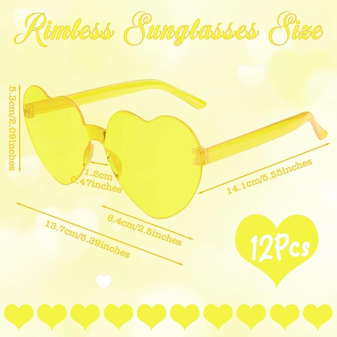 PLULON Heart Sunglasses for Women 5/12/25 Pcs, Heart Glasses Valentine Day Rimless Shaped Candy Color Fun Glasses Party Favor
