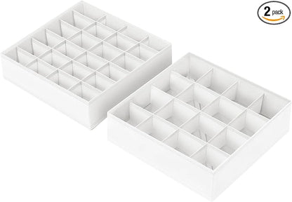 Joyoldelf Sock Drawer Organizer Divider 2 Packs Underwear Organizer, 24 Cell + 16 Cell Closet Organizers and Storage Sock Holders Organizers for Storing Socks, Handkerchiefs, Ties, Belts (White)