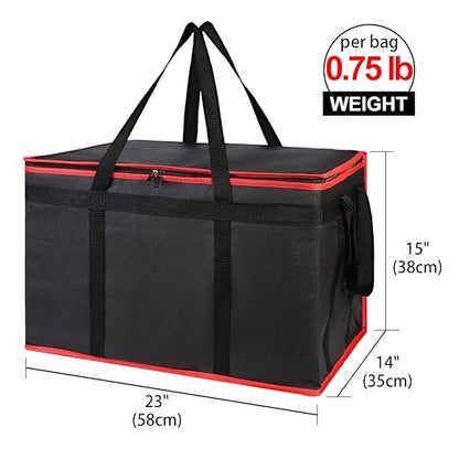Bodaon 2-Pack Insulated Food Delivery Bag for Hot and Cold Meal, XXX-Large Shopping Cooler Bags, Grocery Tote Insulation Bag for Catering, Pizza Warmer, Black with Red Edge
