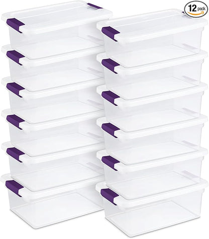 STERILITE 15 Qt ClearView Latch Storage Box, Stackable Bin with Latching Lid, Plastic Container to Organize Shoes in Closet, Clear Base, Lid (Pack of 12)