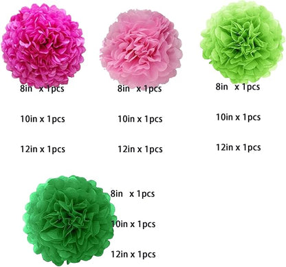 We Moment Pink and Green Tissue Paper Pom Poms，Hanging Pom Poms Flower for Pink Green Theme Party Birthday Wedding Decorations,12pcs 4 Colors of 12 Inch 10 Inch