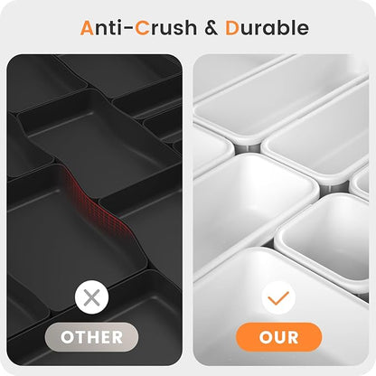 【𝟮𝟴𝗣𝗖𝗦】 【𝟱𝗦𝗶𝘇𝗲】 White Drawer Organizer, Makeup organizer, 【Holds 177 Items】 Bathroom Organizers and Storage, Plastic Desk Organizer Divider, Organizer Bins for Office Vanity A-LUGEI