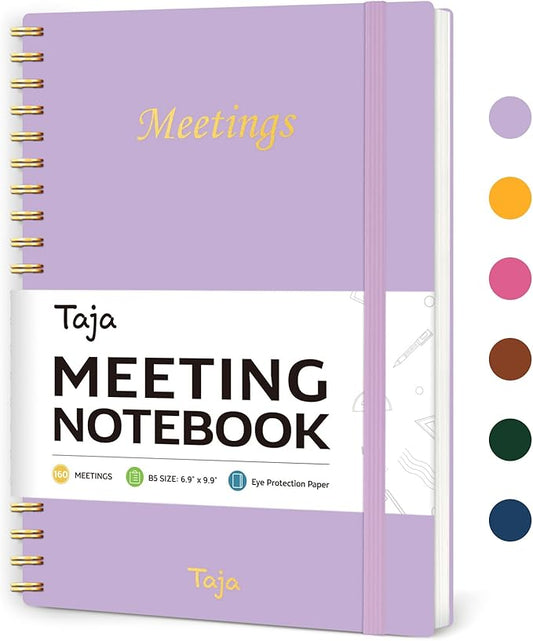 Taja Meeting Notebook for Work Organization - Work Planner Notebook with Action Items, Agenda Planner for Note Taking, 160 Pages (6.9" X 9.9") Project Organizer for Men & Women - Lavender