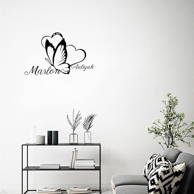 Personalized Last Name Metal Sign,Customized Metal Heart Butterfly Sign,Custom Couple's Name Sign for Her,Outdoor/IndoorDecor,Wedding and Housewarming Gift for New Couple,Valentine's Day Gift