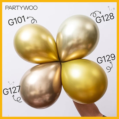 PartyWoo Gold Balloons 101pcs 12 Inch Gold Latex Helium Balloons for Birthday Wedding Anniversary Baby Shower Graduation Bachelorette Retirement Engagement Tea Casino Disco Party Decorations Gold-G101
