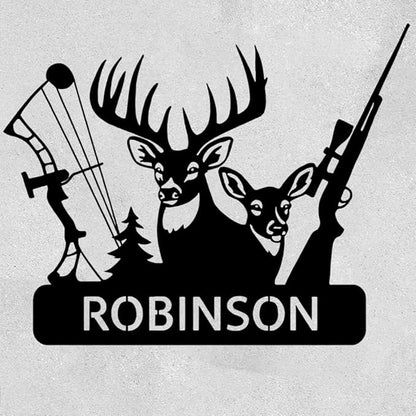 Personalized Deer Hunting Metal Sign, Custom Family Name Plaque for Hunters, Rustic Cabin Lodge Wall Art, Hunting Outdoor Christmas Decorations, Gift for Men, Fathers and Wildlife Lovers