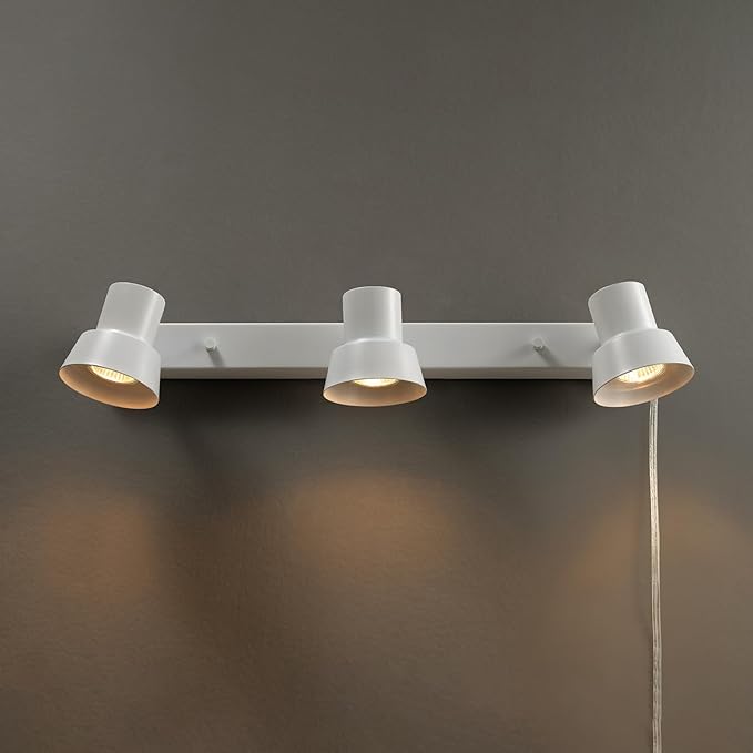 GLOBE Electric 64000116 22" 3-Light Plug-in Track Lighting, Matte White, Pivoting Heads, 15-Foot Cord, in-Line on/Off Rocker Switch, Modern Ceiling Light Fixture for Apartment or Renters