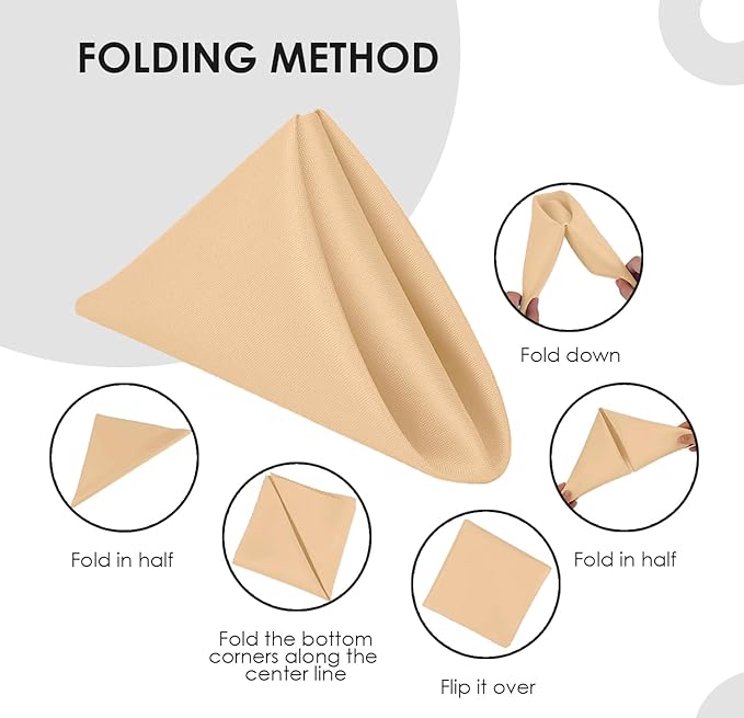 Beige Cloth Napkins Bulk (Pack of 24) - 100% Polyester Dinner Linen Napkins Cloth Washable & Reusable - Durable with Hemmed Edges - Ideal for Parties and Weddings (17x17 Inches)