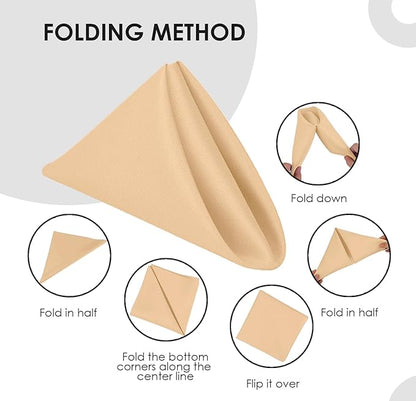 Beige Cloth Napkins Bulk (Pack of 24) - 100% Polyester Dinner Linen Napkins Cloth Washable & Reusable - Durable with Hemmed Edges - Ideal for Parties and Weddings (17x17 Inches)