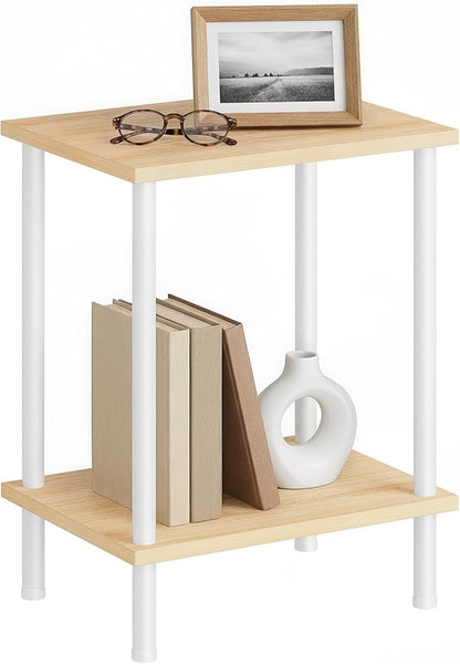 HOOBRO End Table, Small Side Table, Nightstand with 2-Layer Storage Shelves, Sofa Table for Small Spaces, Living Room, Bedroom, Stable Frame, Easy Assembly, Natural and White WN09BZ01