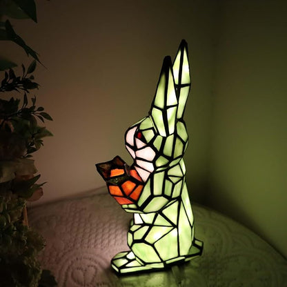 Bieye L10948 Rabbit Holds Carrot Tiffany Style Stained Glass Accent Table Lamp for Home Decor (Green)