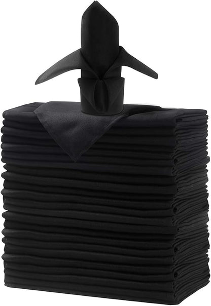 25pcs Polyester Cloth Napkins - 17 x 17 inch Black Dinner Washable Napkins with Hemmed Edges for Restaurant/Wed(25,Black)