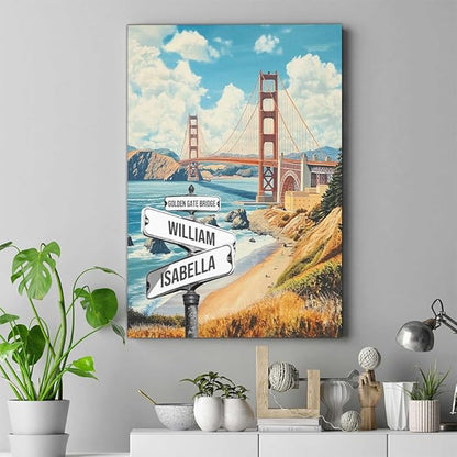 GABITA Personalized Crossroads Street Sign Wall Art for Couples, Anniversary Canvas for Couple, Gift for Valentines Day, Girlfriend Boyfriends Gifts, Custom Golden Gate Bridge Poster for Wife Husband