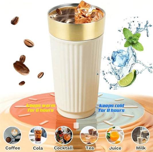 Vacuum-Insulated Stainless Steel Travel Coffee Mug, Leak-Proof Reusable Coffee Cup with Lid-Keeps Drinks Hot & Cold for Hours, Durable Double Wall Tumbler for Men & Women (5th-White, 18OZ)