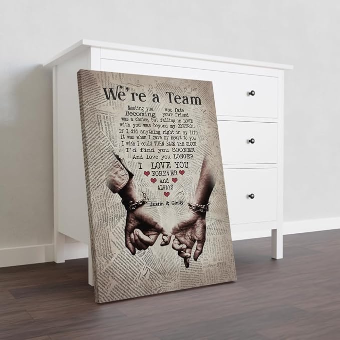 GABITA Personalized Wall Art for Couples, Anniversary Canvas for Couple Parent Grandparent, We're A Team Canvas for Couple Lover Husband Wife, Romantic Wall Decor, Wedding Keepsake