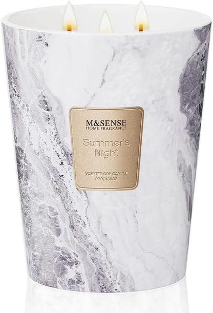 M&SENSE Extra Large Candle 35oz 150H Summer Night Scented, 3 Wick Highly Scented Jar Candles, XL Large Christmas Gift Candle for Women, Long Lasting Burning for Holiday, Thanksgiving, Christmas