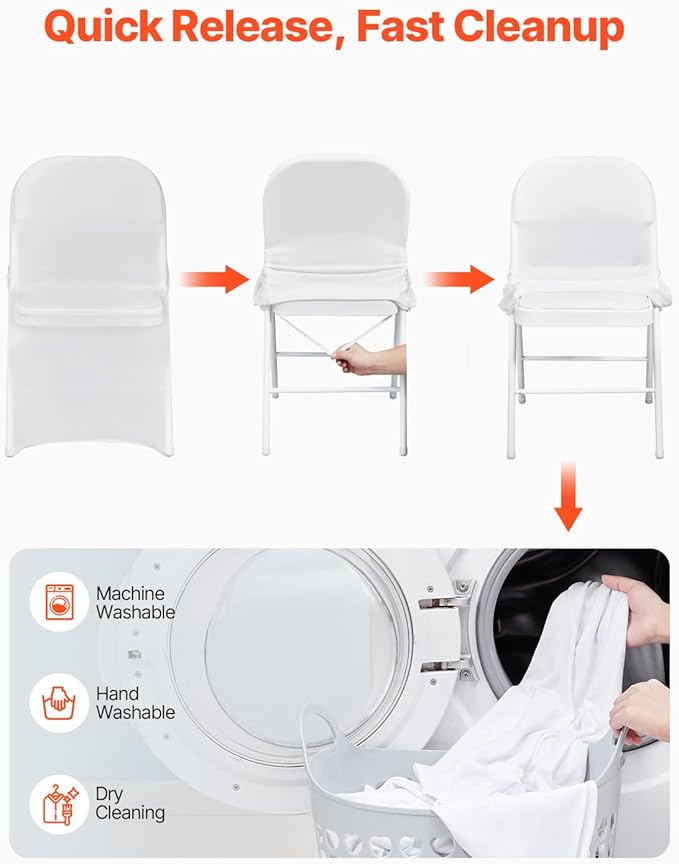 VEVOR 30 PCS White Folding Chair Covers - Ideal for Weddings, Parties, Dining, and Banquets - Universal, Washable Slipcovers for Folding Chairs - Elegant Event Décor