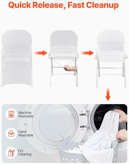 VEVOR 30 PCS White Folding Chair Covers - Ideal for Weddings, Parties, Dining, and Banquets - Universal, Washable Slipcovers for Folding Chairs - Elegant Event Décor