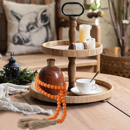 Wood Bead Garland 58 Inch Orange Wooden Beads for Boho Farmhouse Table Home Decor with Tassel, Wooden Prayer Bead, Rustic Country Boho Wall Hanging Decor for Kitchen Modern Living Room Tray Vase Shelf