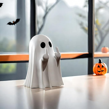 Halloween Ghost Figurine - Spooky Resin Statue, Cute Finger Ghost Ornaments, Perfect for Indoor & Porch Decor