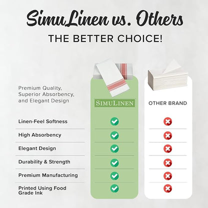 SimuLinen Farmhouse Bistro White & Red Stripe Dinner Napkins Cloth-Like Disposable Napkins Paper - Soft, Absorbent, Durable, Large (19"x17" - Box of 120)