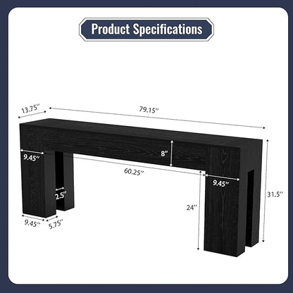 Extra Long Sofa Console Table for Entryway Living Room, 79-Inch Farmhouse Wood Behind Couch Table, Rectangular Accent Console with Wooden Double Base for Hallway Foyer Entrance, Black