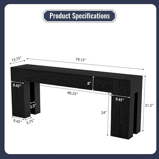 Extra Long Sofa Console Table for Entryway Living Room, 79-Inch Farmhouse Wood Behind Couch Table, Rectangular Accent Console with Wooden Double Base for Hallway Foyer Entrance, Black