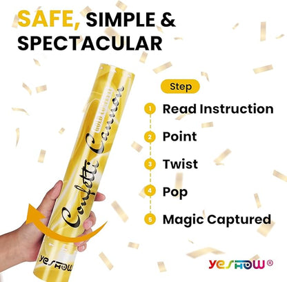 Confetti Cannon Party Poppers Gold,(6 pack) YESHOW Confetti Shooters Blaster for Birthday Graduation Wedding Christmas New Year’s Eve and Any Celebrations