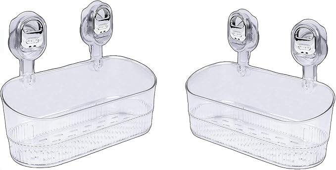 No Drill Bathroom Organizer with Strong Suction Cups, Heavy Duty Shower Organizer Holds 10lbs, Bathroom Shelf for Shampoo, Soap, Razor, Toothbrush (Transparent 2pcs)
