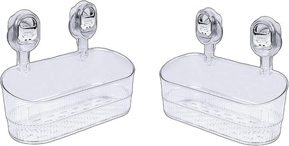 No Drill Bathroom Organizer with Strong Suction Cups, Heavy Duty Shower Organizer Holds 10lbs, Bathroom Shelf for Shampoo, Soap, Razor, Toothbrush (Transparent 2pcs)