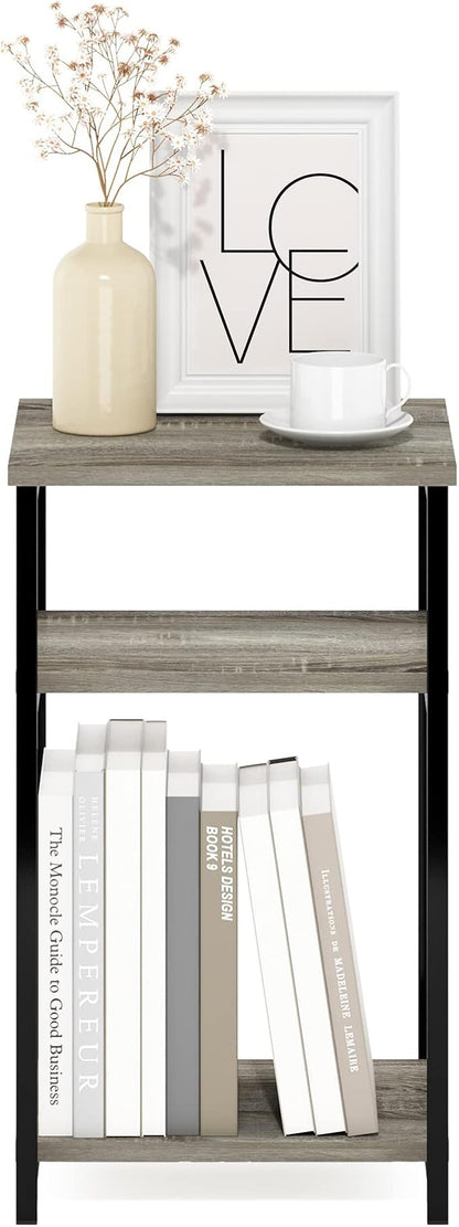 Furinno Just 3-Tier Metal Frame End Table with Storage Shelves, 1-Pack, French Oak