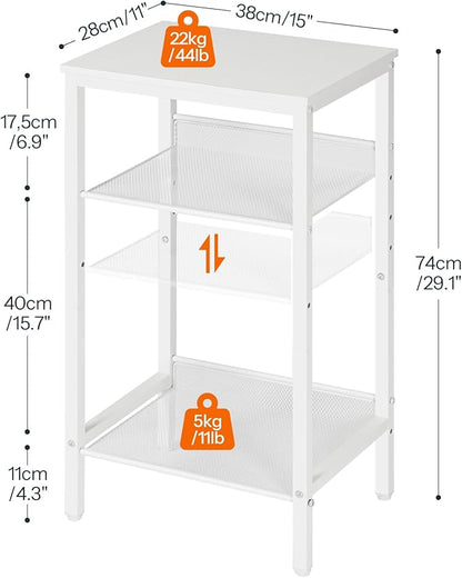 HOOBRO Tall Side Table, 3-Tier Telephone End Table with Adjustable Mesh Shelves, Small Entryway Table with Storage, Small Nightstand for Living Room, Bedroom, Hallway, Office, White WW01DH01G1