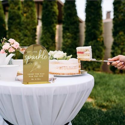 Acrylic Wedding Sign, Bridal Shower Decorations, Let Love Sparkle Sign for Ceremony, Modern Font Table Signs, Gold Mirror Arched Acrylic Tabletop Signs for Wedding Reception and Event Party