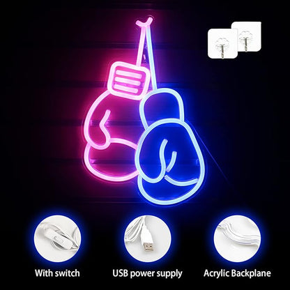 Lucunstar Boxing Gloves Neon Sign Blue Pink LED Light Sign Boxing Gloves Neon Signs for Gym Wall Decoration Gym Neon Light with USB Switch Room Decor Man Cave Decor for Men