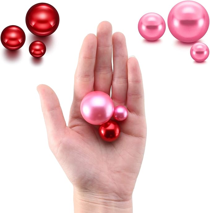 Hicarer 120 Pieces Pearl for Vase Filler Pearl Bead Vase Centerpieces Brush Holder Assorted Round Faux Bead for Crafting, Home Wedding Table Decor 14/20/30 mm(Dark Pink, Bright Red)