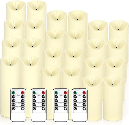 24 Packs of flameless LED Pillar Candles with Remote Control timers and Flashing Battery Operation for Halloween, Christmas and Wedding Home Decoration