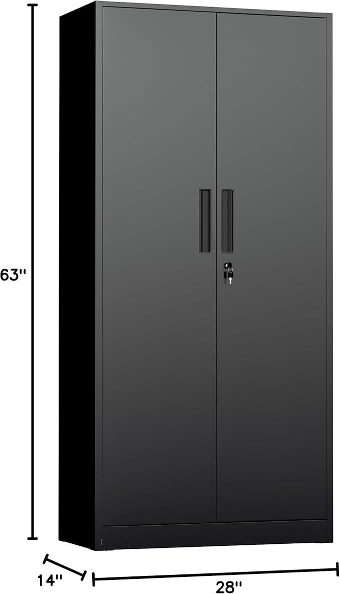 INTERGREAT Metal Storage Cabinet with Lock, 63" H Metal Cabinets Storage with 2 Doors and 4 Adjustable Shelves, Locking Garage Cabinet for Home Office, Kitchen, Bathroom (Black)